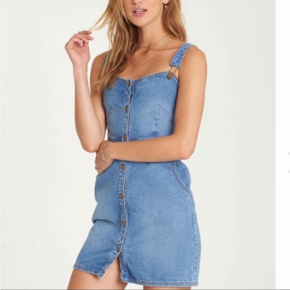 Billabong Denim Button Front Jumper Dress S - Picture 1 of 9